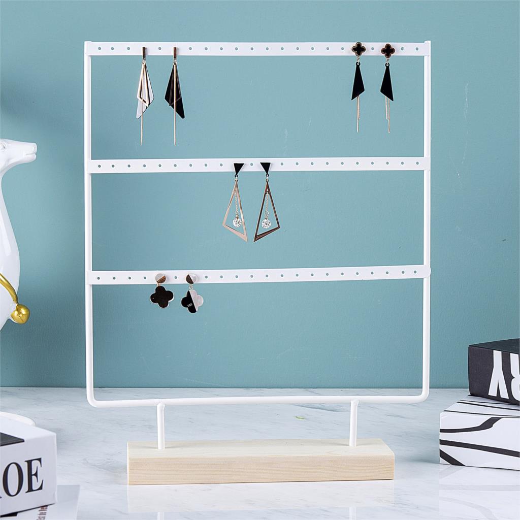 Houten Base Metalen Oorstekers Hanger Sieraden Houder Display Stand Organizer Oorbellen Presenteren Rack 24/44/66 Gaten: White 66 holes