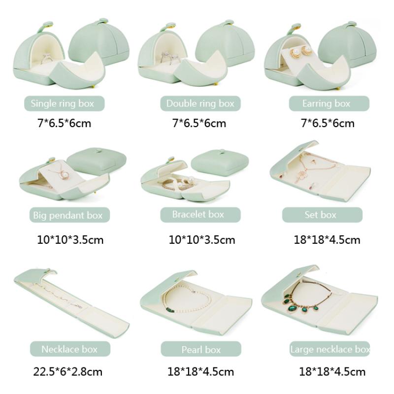 Tender Green Reticulated Pu Leather Double Open Jewelry Storage Box Proposal Ring Box Pearl Necklace Collection Box