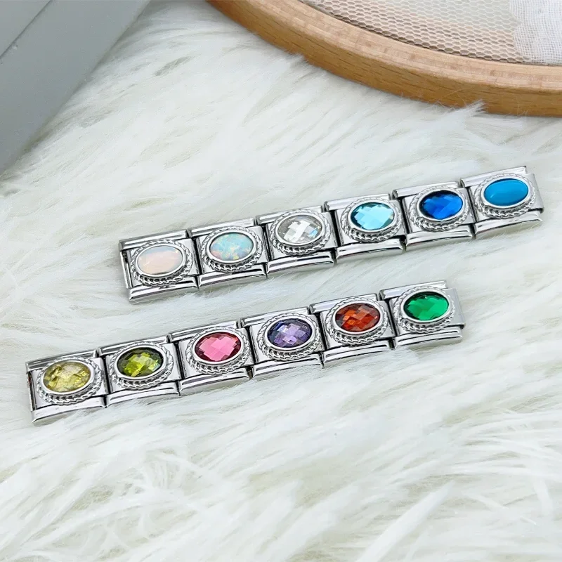 2025 12 piedras de nacimiento eslabones de encanto italiano ajuste 9mm pulsera Modular de acero inoxidable DIY hacer joyería