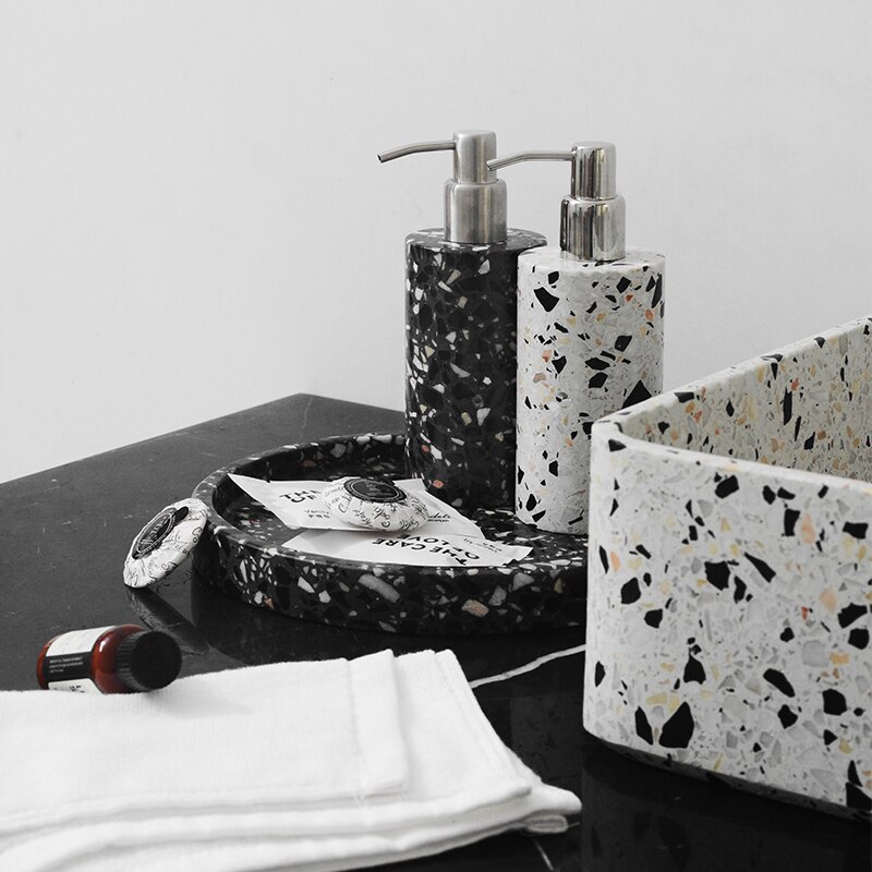 Terrazzo Bathroom Five-piece Accessories Set Wash Toothbrush Cup Toilet Brush Holder Lotion Bottle Storage Box Toothbrush Case