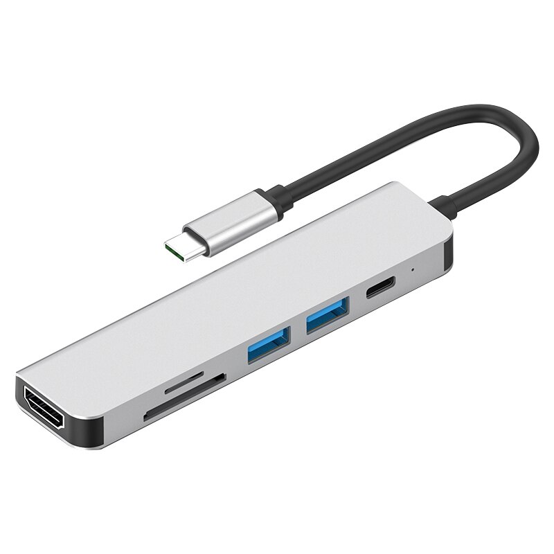 6 em 1 usb tipo c hub adaptador com 4k hdmi multiport leitor de cartão usb3.0 tf pd vídeo multi portas adaptador