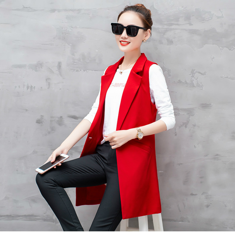 4 cores feminino longo blazer colete plus tamanho sem mangas jaqueta