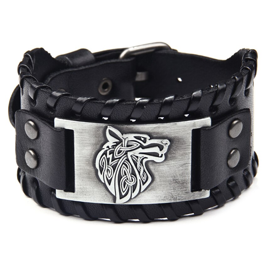 FYJS Unique 3 couleurs alliage loup Bracelet en cuir fait main pour les hommes Cool fête bijoux