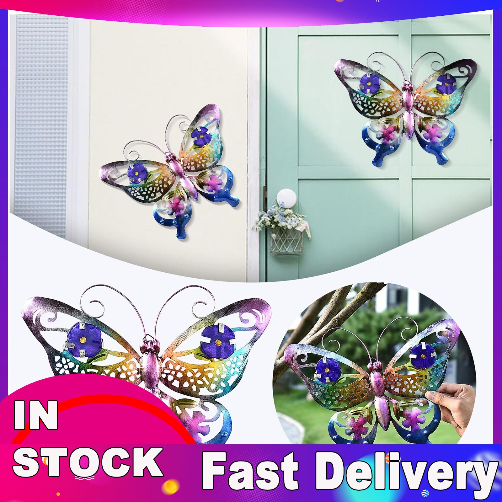 Mariposa de hierro para colgar en la pared, decoración creativa de Metal, Vintage, clásica, para dormitorio, oficina, taller, 1 ud., n. ° 4