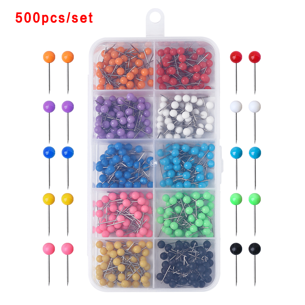 500 unids/set Map tachuelas Push Pins cabeza de plástico con punto de acero, 4mm 11mm tablero de corcho seguridad coloreado Thumbtack Office School Supply