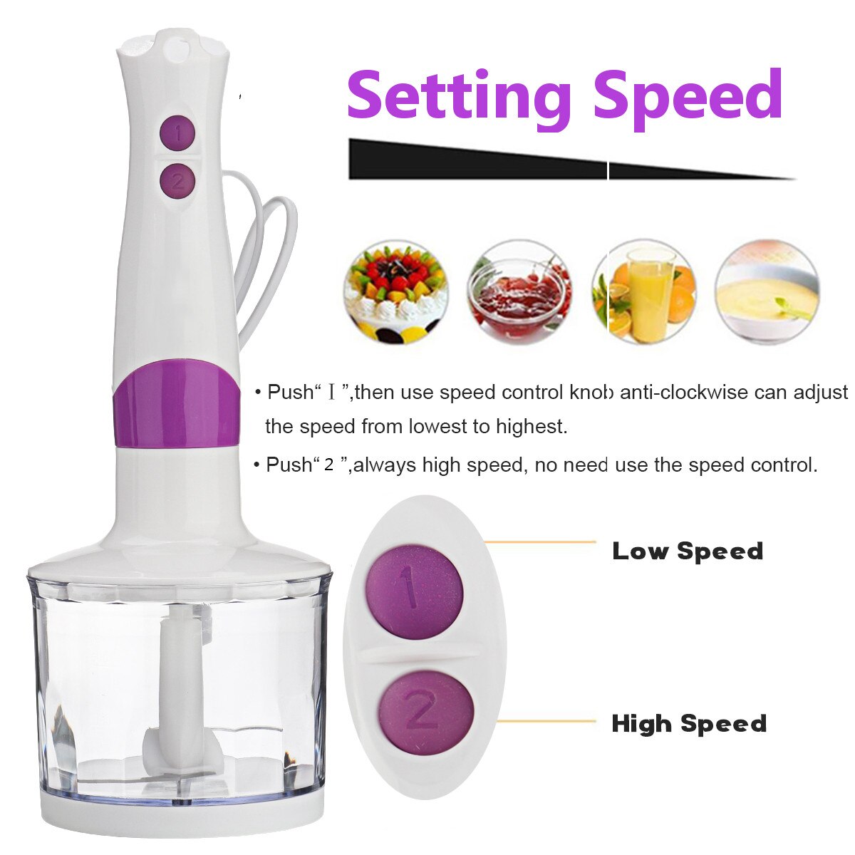 4-in-1 Stainless Steel 300W Immersion Hand Stick Blender Mixer Vegetable Meat Grinder 500ml Chopper Whisk 800ml Smoothie Cup