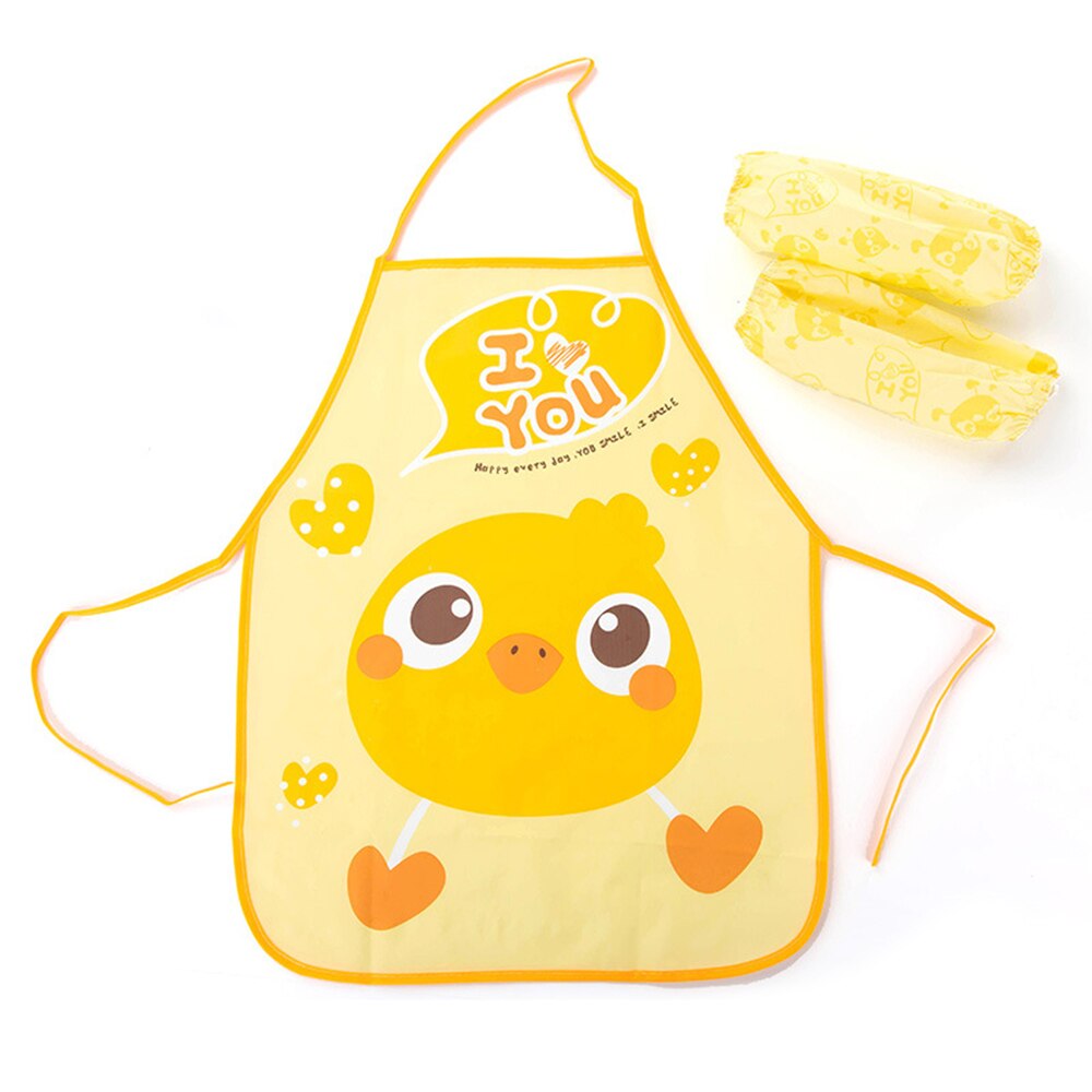 1set Child waterproof Apron Cartoon Apron for kids painting apron Oilproof Sleeveless kitchen Cleaning Tools set with Sleeveles: chick