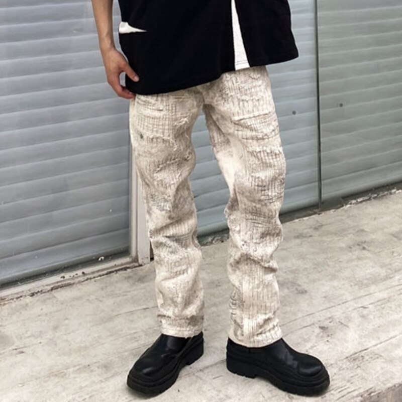 Pantalones vaqueros desgastados con agujeros rasgados para hombre, Jeans rectos de estilo Hip Hop, ropa de calle lavada con bolsillos informales