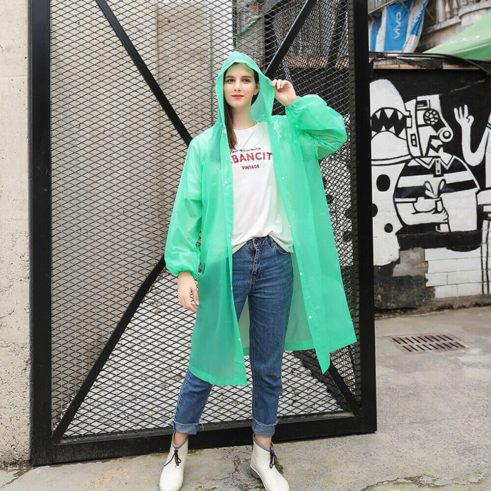 Chubasquero para adultos, transparente, impermeable, de plástico, reutilizable, Poncho para la lluvia, capucha para señora, hombre, viaje, Camping, impermeable, traje: green