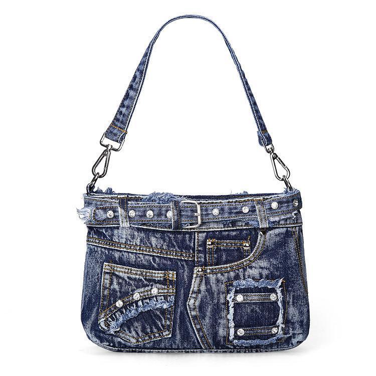 Casual denim dameveske dame håndvesker jeans totes kvinner skuldervesker dame & #39 ;s tote bag cowboy vesker: Mørke blå