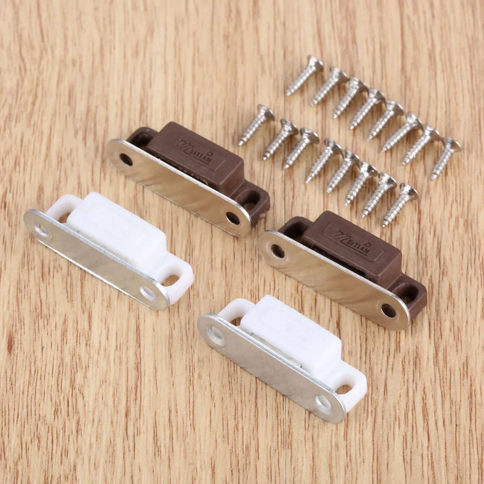 5 stk magnetlåser m/skruer lite metall skapdørskap som hindrer beskyttelse 27 x 10mm hvit/brun ministopper kjøkken