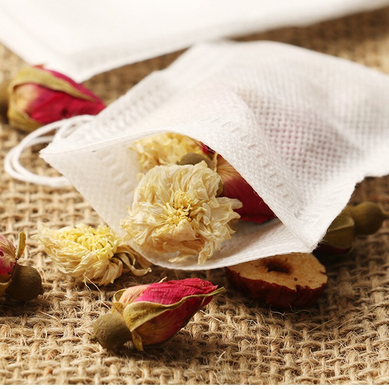 100 Pieces Disposable Tea Bag Drawstring Tea Filter Bags Empty Filter Cotton Bag for Loose Tea