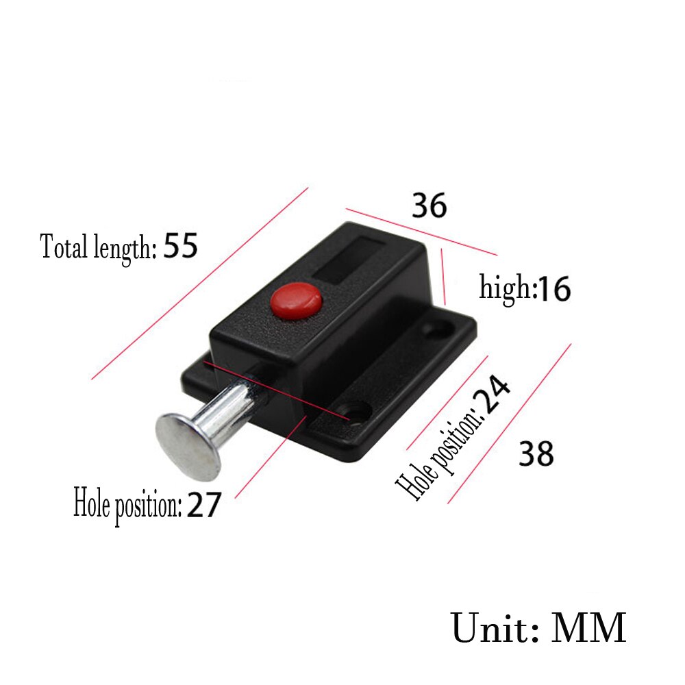 Plastic automatic button lock latch wall door cabinet door light and shade spring latch PP galvanized black and white brown: black