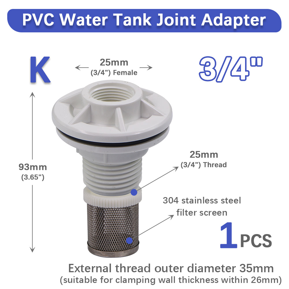1/2" 3/4" 1" Water Tank Joint 304 Stainless Steel Filter Female Thread Seal Washer Garden Irrigation Aquarium Fish Tank Adapter: Yellow