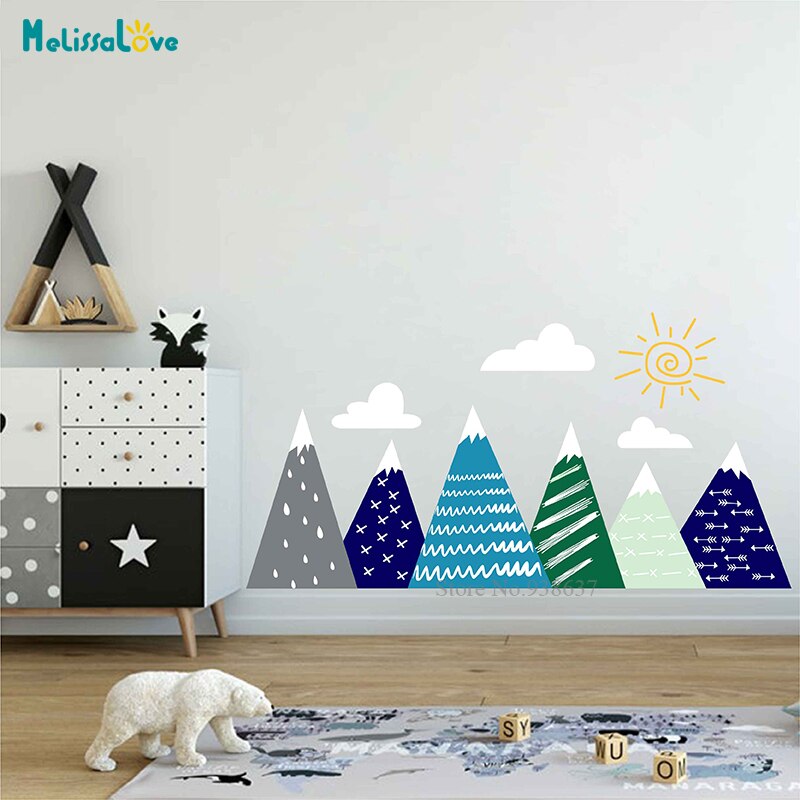 Grote Berg Muurschildering Woodland Babykamer Muursticker Decal Zon Cloud Familie Kids Kinderkamer Decor BA538