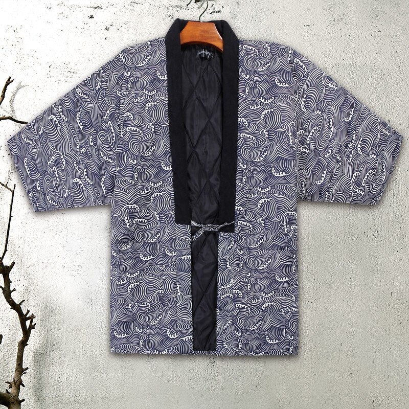 Chaqueta Kimono Haori Lisa Vintage para hombre, abrigo de invierno grueso con relleno de algodón, Kimono, chaqueta, disfraz de Cosplay de samurái japonés, abrigo holgado