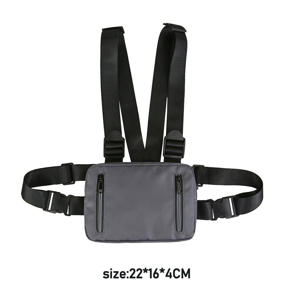 Negro Bolsa de pecho Streetwear chaleco Casual Unisex bolsas de paquete con cintura de Nylon deporte al aire libre de la compra de viaje accesorios 22x16x4cm: Gris