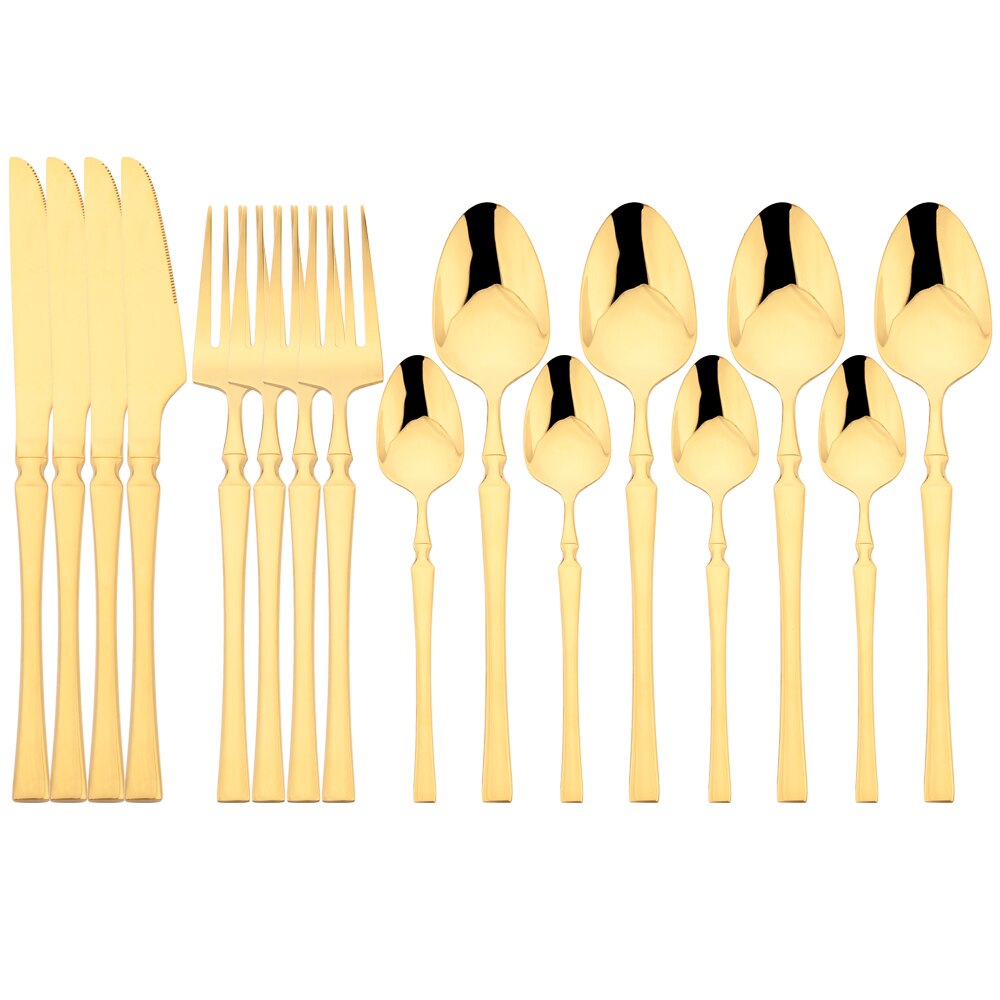 16 -teiliges rosen-essbesteck-set, bestehend aus messer, gabel, kaffeelöffel, edelstahlbesteck und küchenaccessoires im westlichen stil: Gold