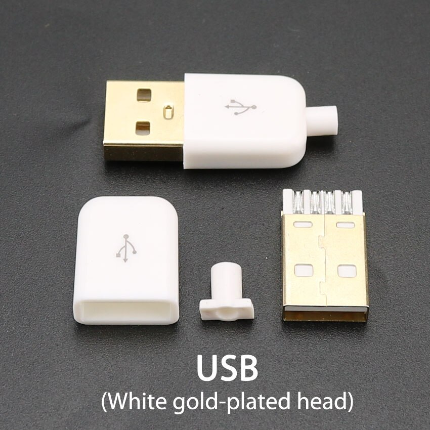 ChengHaoRan Micro USB 5Pin Welding Type C 4P Male Plug Connectors Charger USB Tail Charging Socket 3/4 in 1 White Black Plug: White--USB