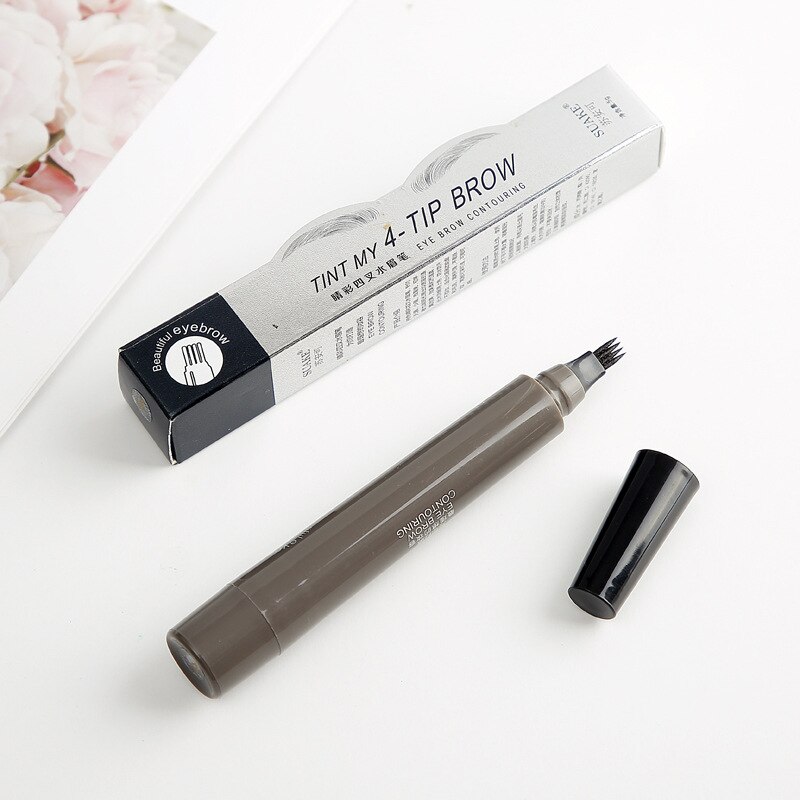 2 stk øjenbrynspen vandtæt fire-klø øjenbryn nuance makeup fire farver øjenbryn blyant brun sort