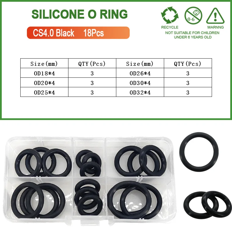 Silicone Seal Rings Set Pressure Washer Spacer Rubber O-ring Plumbing Gasket Oil Resistant nbr O Ring High Temperature Oring Kit: black