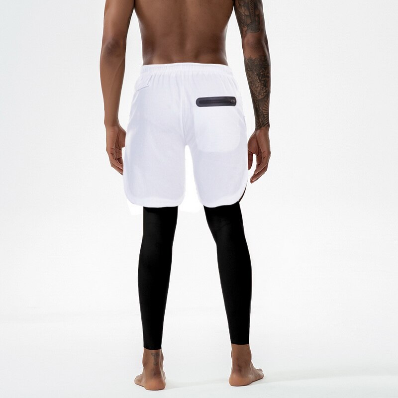 Mannen 2 In 1 Leggings Broek Veiligheid Zakken Leisure Sneldrogende Broek Ingebouwde Zakken Heupen Hiden Rits Fitness broek