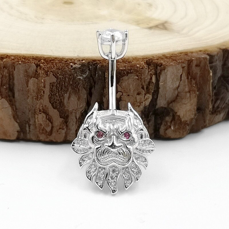 925 Sterling Zilver Belly Button Ring Leeuw Vorm Buik Piercing Zirconia Nacel Ring Piercing Lichaam Sieraden 1Pc