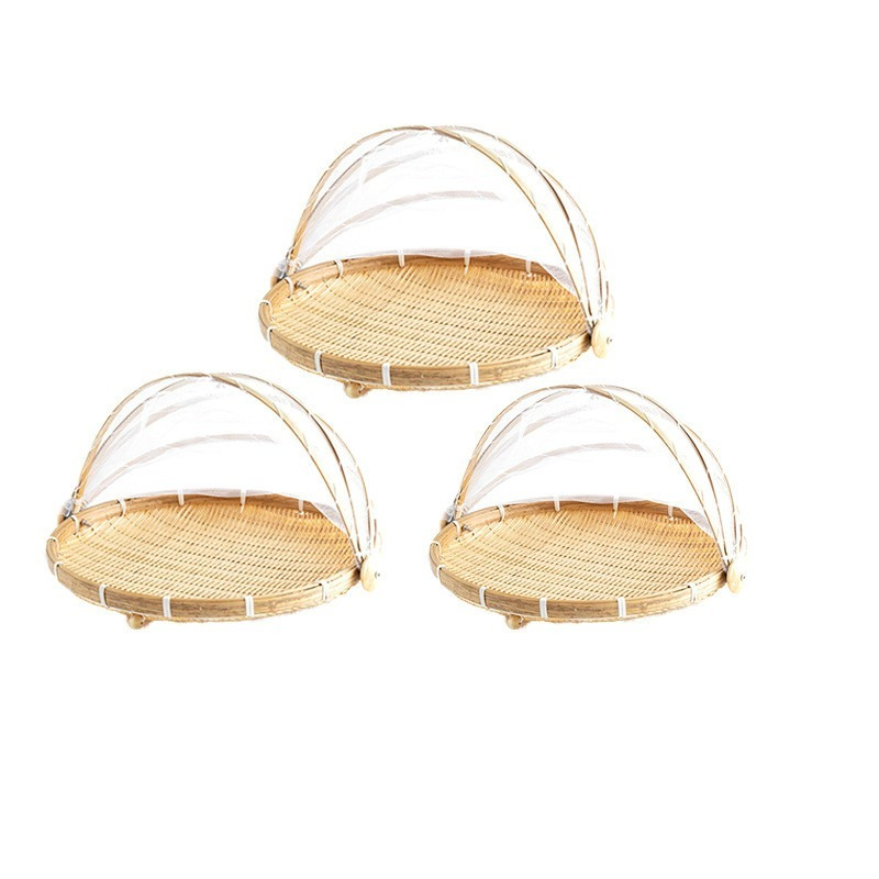 Bamboe Geweven Fruit Netto Cover Huishoudelijke Kleren Mand Lucht Gedroogd Groente Cover Vis Fly-Proof Bamboe Zeef ronde