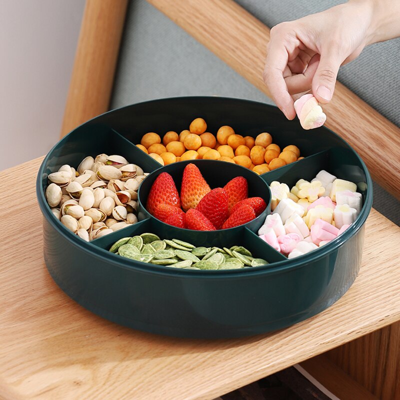 Rotating Snack Box Plastic Food Storage Organizer Candy Nuts Serving Container Divided Compartments Party Snack Plate with Lid