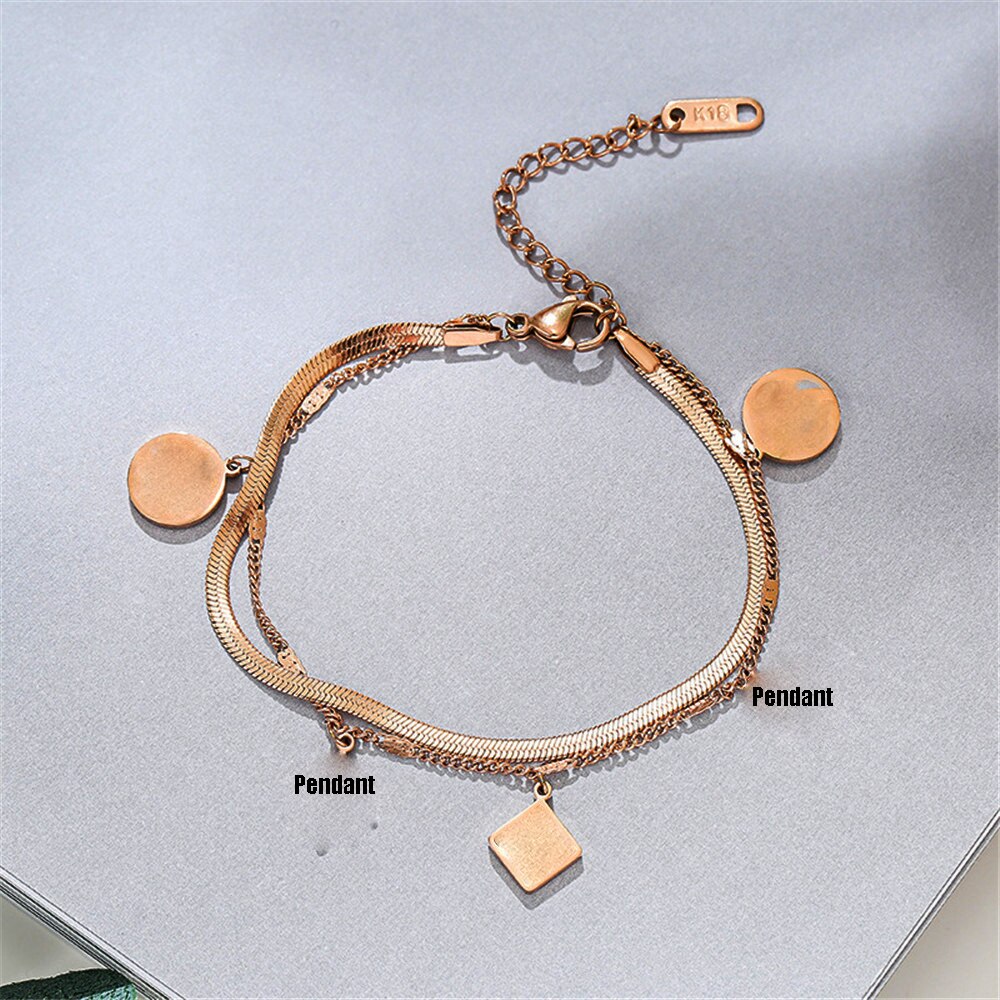 Non-fading Hollow Flower Double-layer Handmade Jewelry Bracelet 316L Titanium Steel Chain & Link Bracelets Metal Stainless Steel: Rose Gold