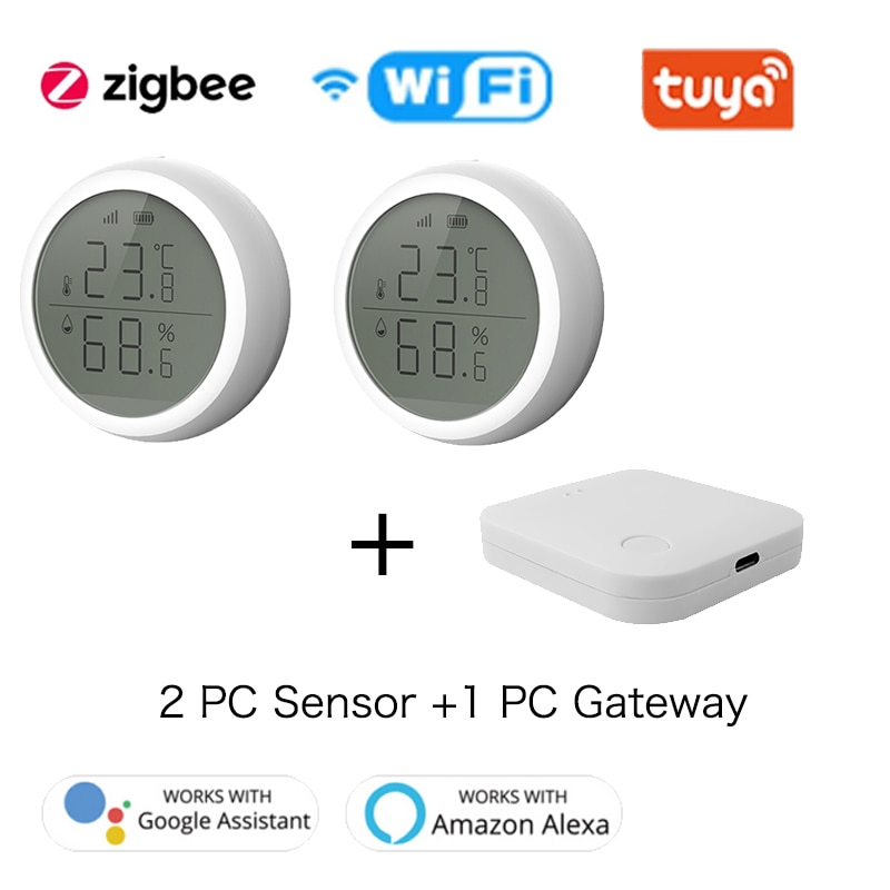 Tuya Smart Home Temperature And Humidity Sensor With LED Screen Works With Home Assistant Zigbee Hub Battery Powered Smart Life: 2Sensor 1gateway