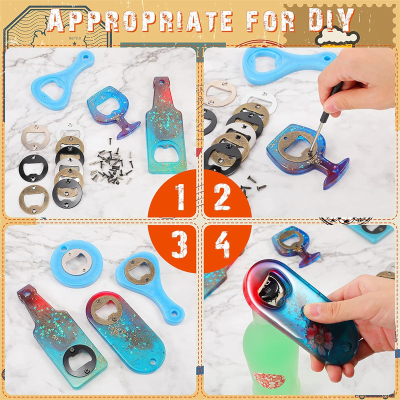Kit d'inserts pour ouvre-bouteille, inserts ronds en acier inoxydable avec vis et tournevis pour ouvre-bouteille, moule de bricolage