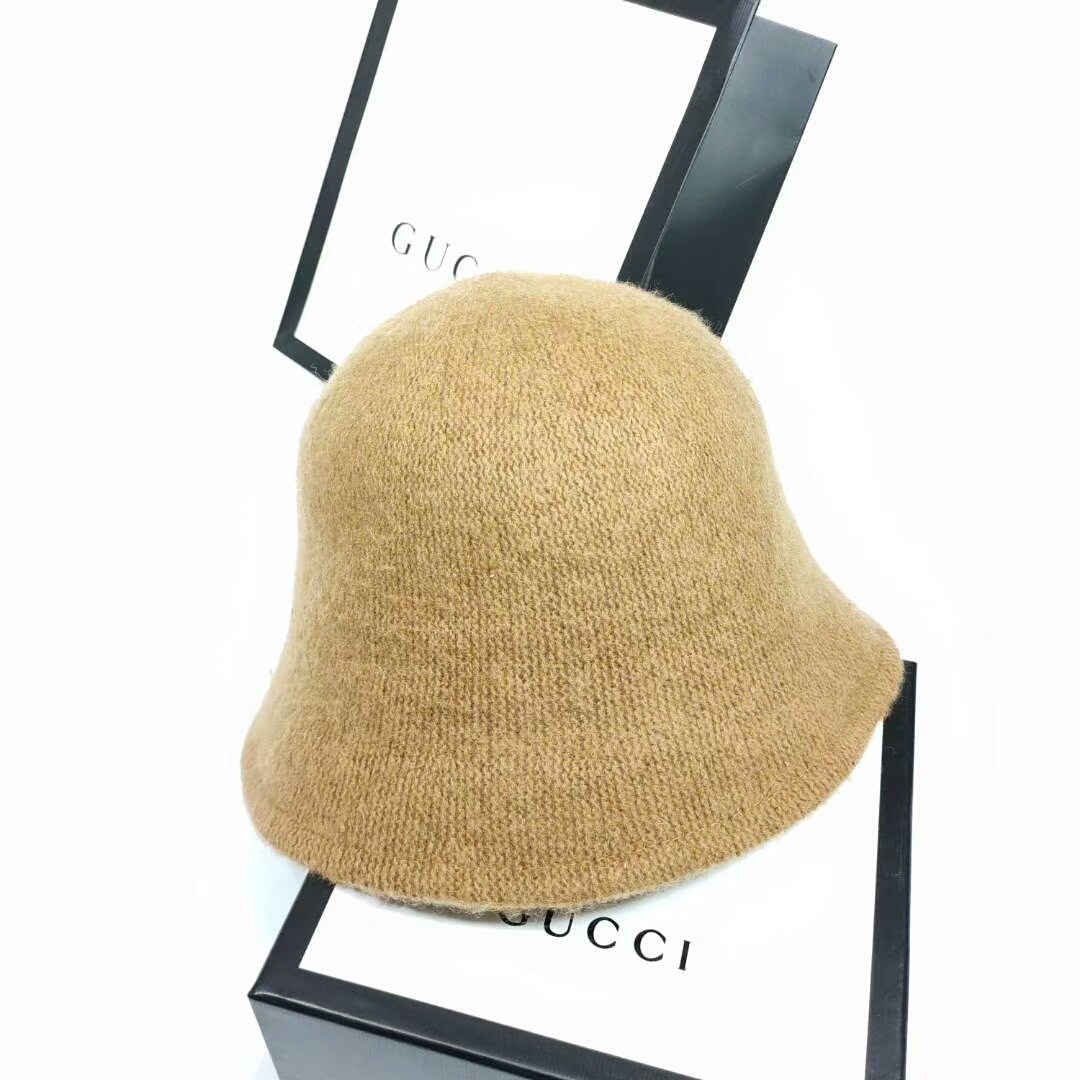 Bucket hats Autumn winter dome wool warm knitted Hat Women simple black woolen yarn basin cap Vintage weave casual hat: Khaki