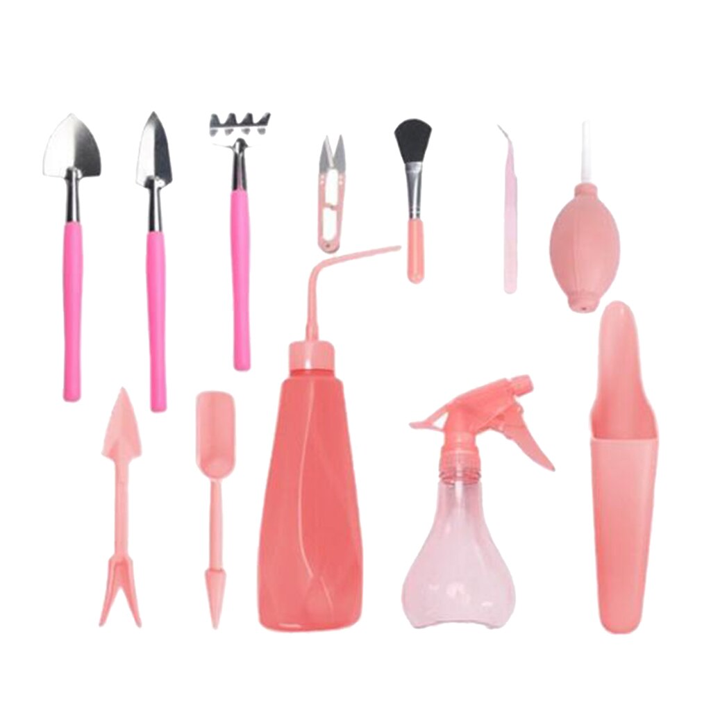 1 Set Indoor Mini Hand Gardening Tool DIY Miniature Fairy Garden Small Tools: Set of 12 Pink01