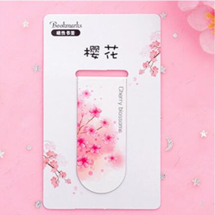 Marcapáginas magnético con hermosas flores de cerezo, Mini Carpeta de libros para estudiantes, creativa, pequeña y fresca, para oficina
