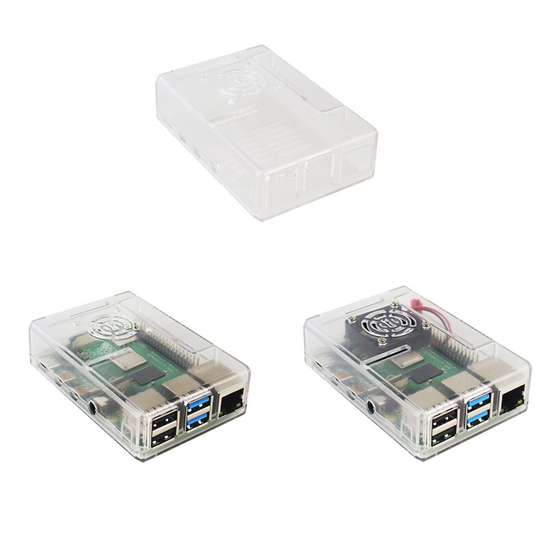 Raspberry Pi 4 Case ABS Plastic Removable GPIO Cover Transparent Black Shell Support Cooing Fan for Raspberry Pi 4 Model B