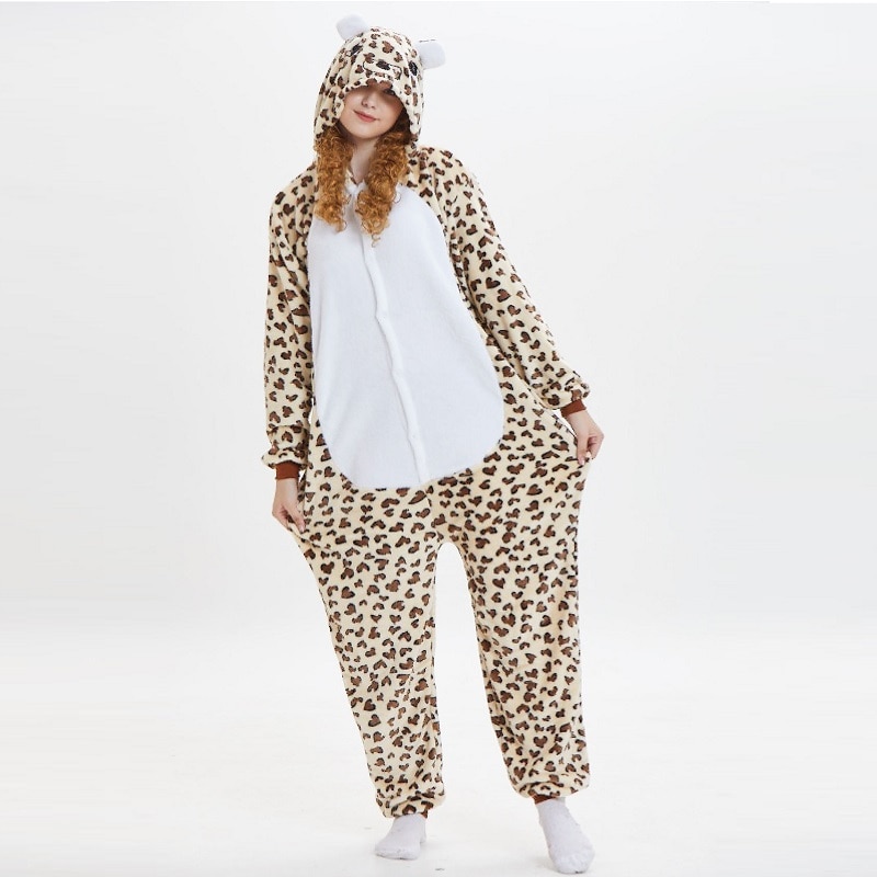 Kigurumi léopard ours capuche onesie hommes femmes kugurumi combinaison pyjama adulte flanelle toute une pièce pyjamas animaux onsies