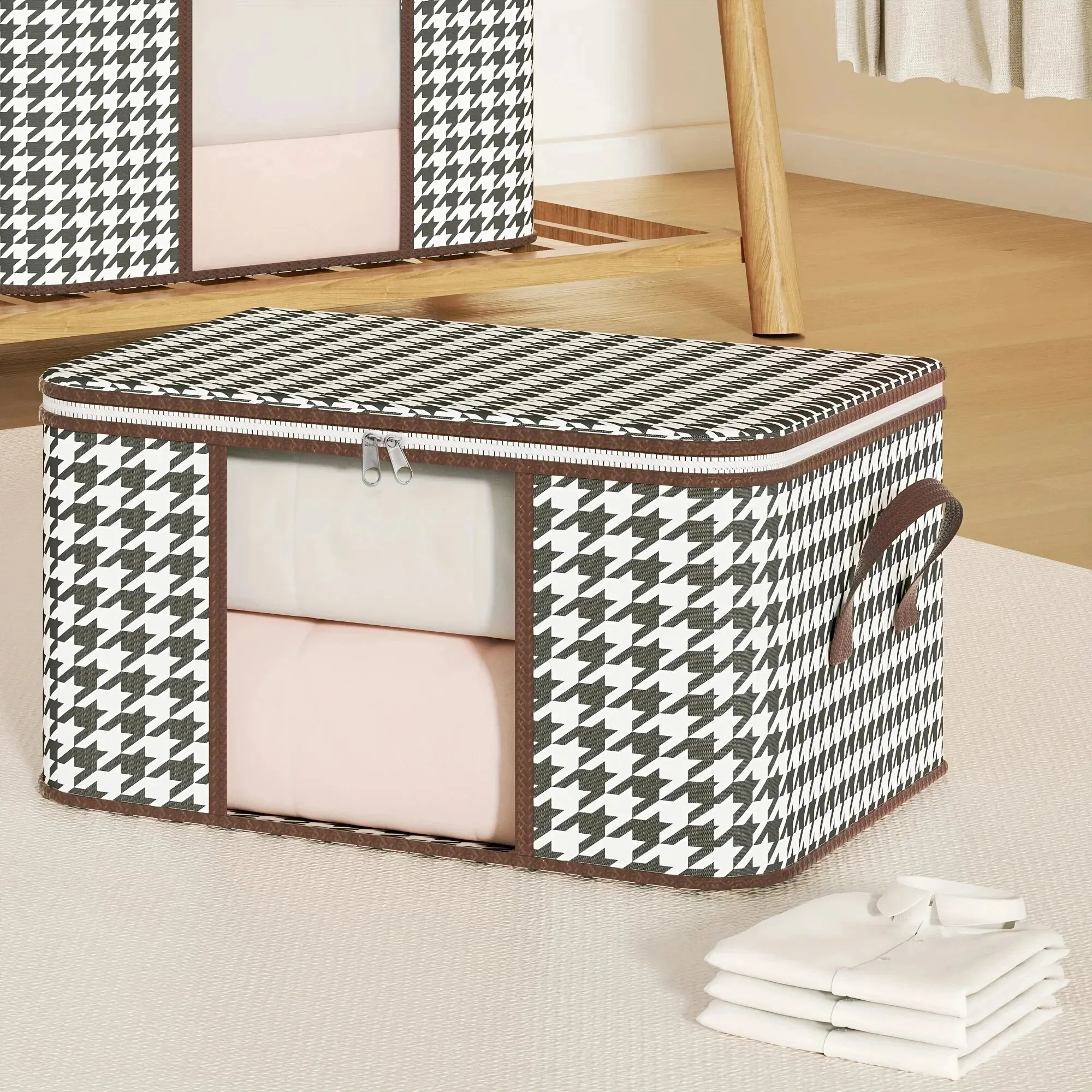 Zichtbare opbergdoos met grote capaciteit, draagbare huishoudkledingorganizer met handvatten, opvouwbare stofdichte quiltritscontainer
