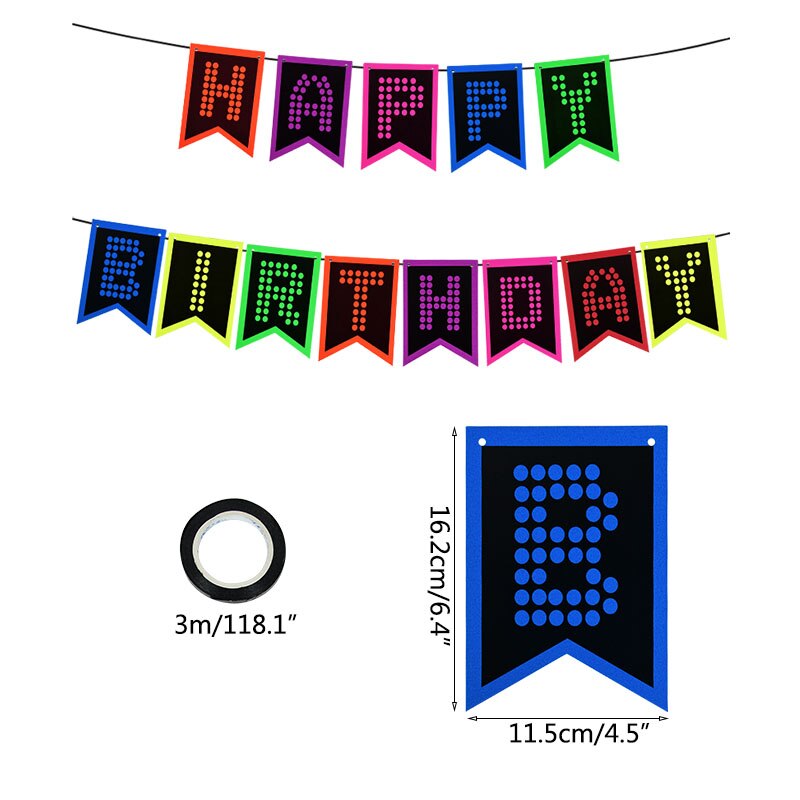 Juego de banderines fluorescentes de feliz cumpleaños, decoración para de cumpleaños, Estrella redonda, guirnalda luminosa, suministros para Baby Shower, 1set: B01
