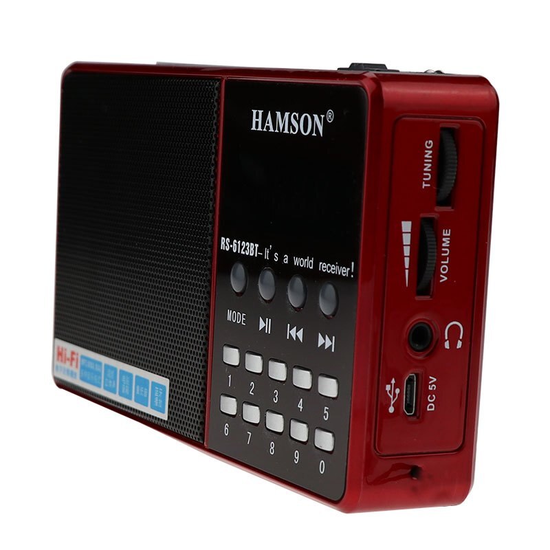 Bluetooth radio Receiver FM/AM/SW Mini Portable with AUX TF USB digital radio: Red