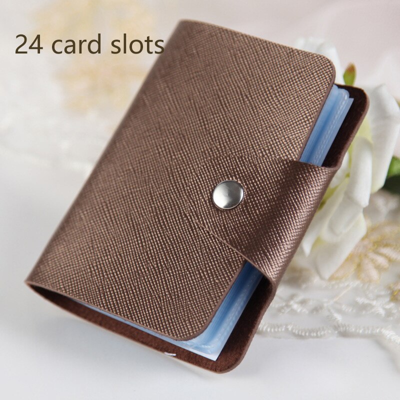 Waterproof Leather Function 24/12 Bits Card Case Business Card Holder Men Women Credit Passport Card Bag ID Passport Card Wallet: A-Brown