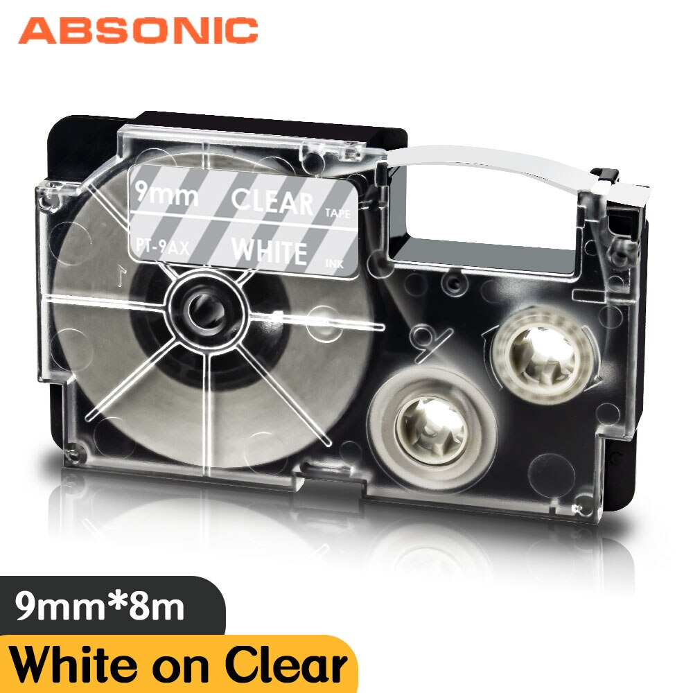 Absonic XR-9AGN biały na zielonym 9mm etykietowania taśma do obsługi Casio KL-60 KL-120 KL-130 KL750 KL780 KL820 KL-750KR KL-750B KL-750BA druku: White on Clear