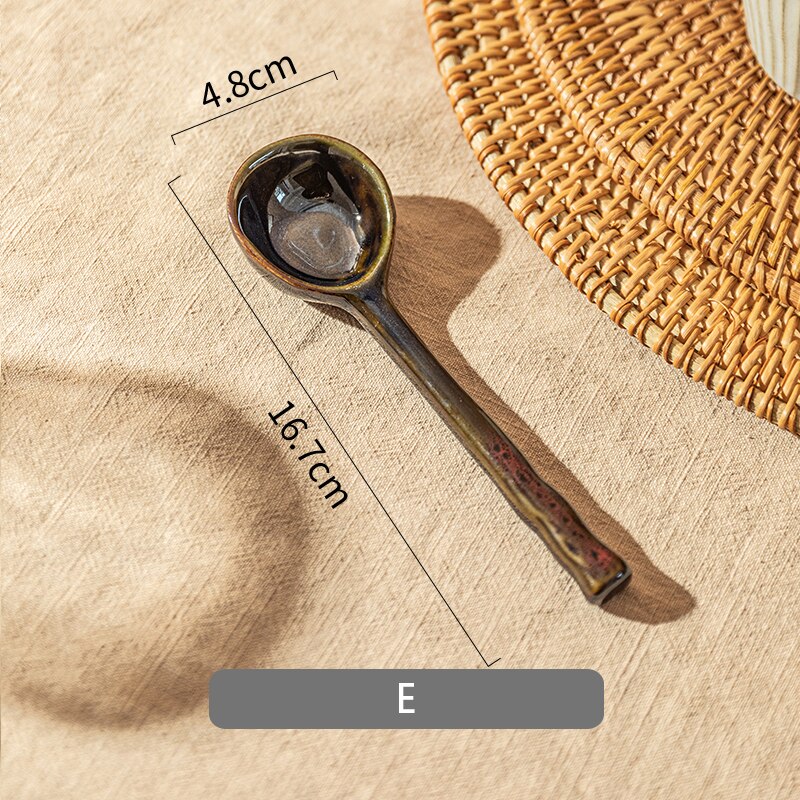 Japanese Ceramic Soup Spoon Long Handle For Ramen Noodle Soup Heat Resistant Teaspoon Kitchen Tableware Utensil: E