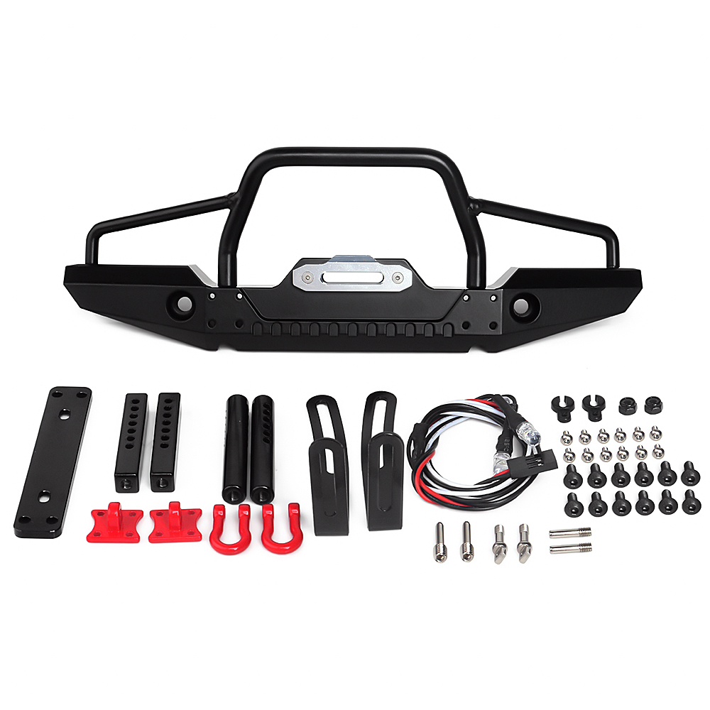 INJORA Metalowy przedni tylny zderzak z oświetleniem LED do gąsienic 1/10 RC Axial SCX10 i SCX10 II 90046 90047 Części modernizacyjne