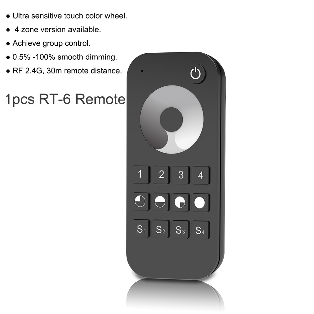 Interruptor de atenuación inalámbrico LED Triac de AC110V-220V, control remoto de atenuación táctil de 4 zonas para LED de un solo Color, 2,4G, S1-B: RT-6