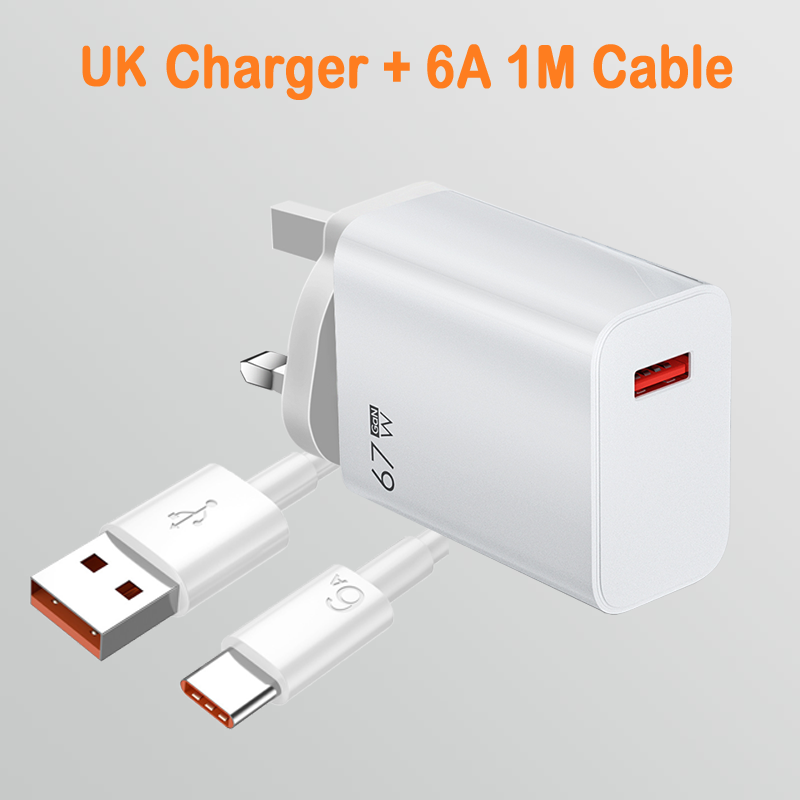 67W USB-snellader Quick Charge 3.0 voor Xiaomi Mi 14 13 12 11 Pro Mobiele telefoonoplader Adapter 6A USB Type C-kabel Reisstekker: ons
