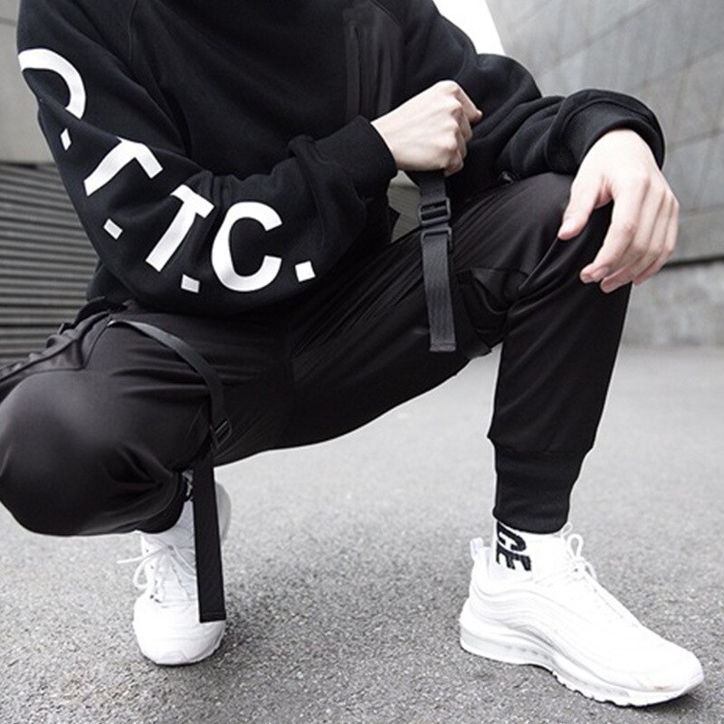 Mannen Joggers Broek Hip Hop Streetwear Linten Zwart Multi-Pocket Cargo Casual Broek Harem Harajuku Joggingbroek Techwear Broek