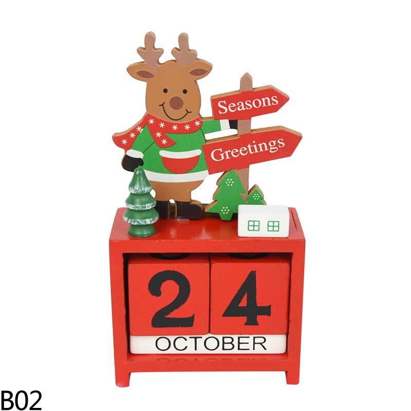 Lovely Wooden Christmas Advent Calendars Home Christmas Party Decoration Ornaments Children's Year Santa Claus Decor: With gift box B02