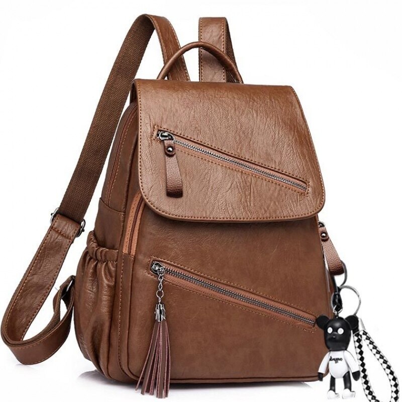 Vintage Kwasten Rugzak Vrouwen Retro Pu Leer Rugzak Grote Capaciteit Schooltas Voor Tiener Meisje Travel Bolsas: brown