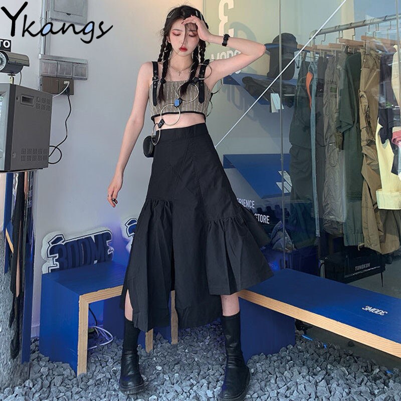 Jupe Noir Sexy Gothique Mingxinshangdian - Taille Haute Plissée Avec Short Intégré - Style Punk Y2K
